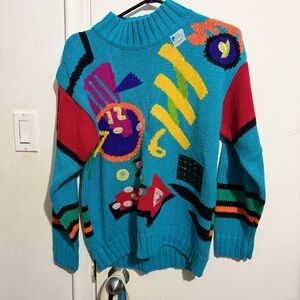 Women’s Turquoise Abstract Pattern Turtleneck Sweater